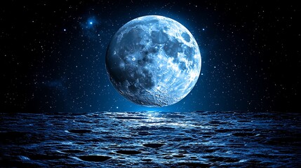 A breathtaking view of a large, luminous moon dominating a dark, cratered lunar landscape under a starlit sky.  This evocative image evokes mystery, exploration, and the vastness of space.