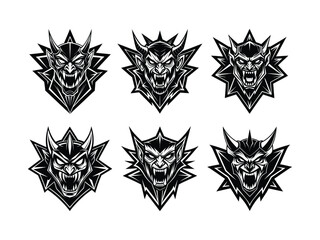 Obraz premium Demonic faces in different styles silhouette isolated on white background