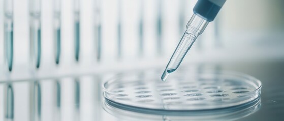 Droplet of Blue Liquid Being Pipetted into a Petri Dish
