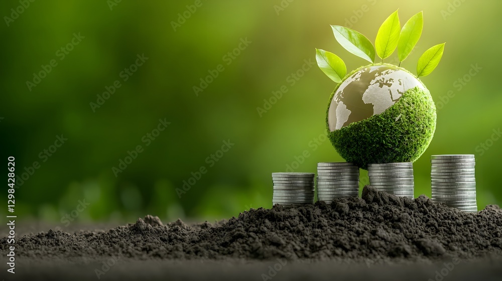 Poster futuristic visual concept representing sustainable investment environmental responsibility and the b