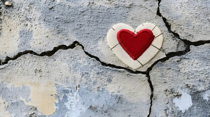 Heart Shaped Bandage on Cracked Wall Symbolizing Healing and Restoration