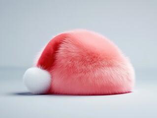 fluffy pink santa hat on light background