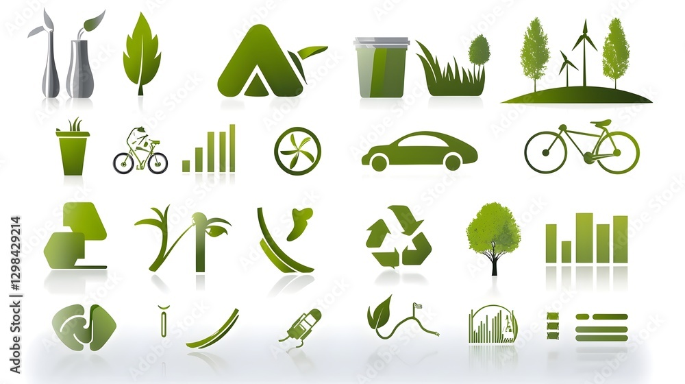 Poster this image presents a dynamic collection of abstract nature inspired green icons symbolizing the con