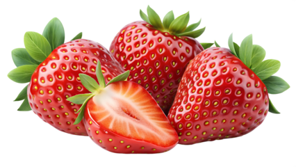 strawberry piece and slice iso isolated on transparent background png