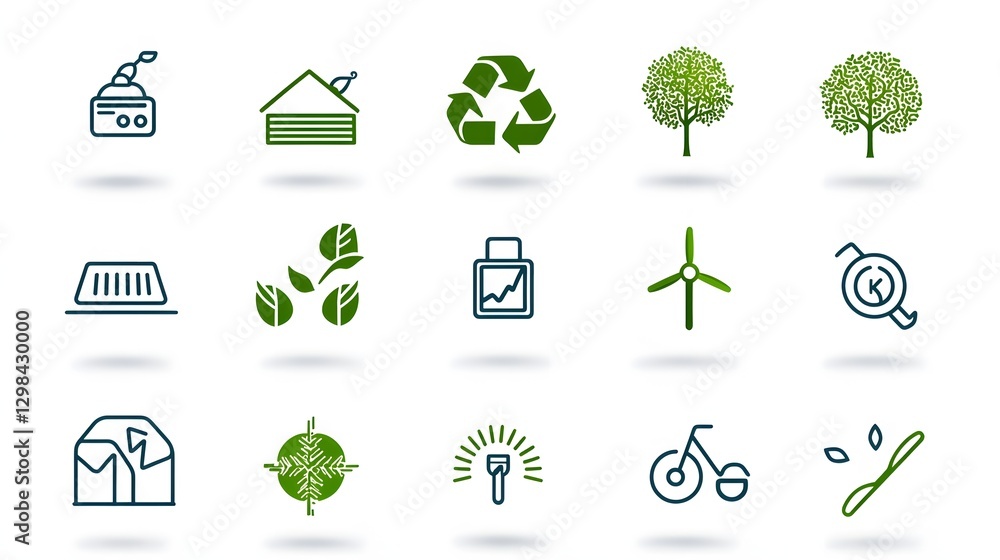 Poster This visually balanced set of 15 editable stroke icons represents the key elements of an environmentally responsible city  The icons symbolize clean transportation  energy efficiency  waste reduction
