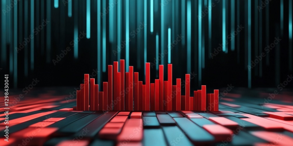 Poster a vibrant digital visualization of sound waves depicted in red and blue, showcasing a dynamic audio 