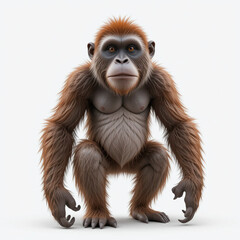 Obraz premium Orangutan Cub Red Hair Sitting Pose 3D Render White Background