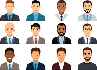 People Icons Set. Team Concept. Diverse business men and women avatar icons. Vector illustration of flat design people characters.