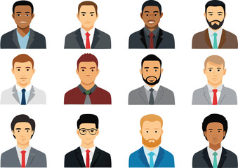 People Icons Set. Team Concept. Diverse business men and women avatar icons. Vector illustration of flat design people characters.