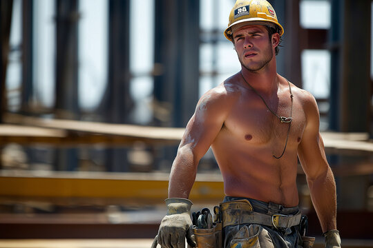 Very attractive muscular construction worker 