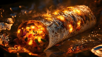 Warm and Cheesy Burrito Wrapped in Foil with Melting Surface