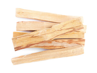 Palo santo sticks on white background, top view