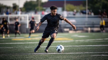 Man playing soccer stadium sports action.