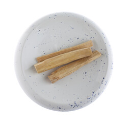 Palo santo sticks on white background, top view