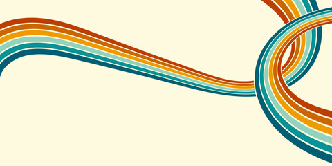 Abstract background of rainbow groovy Wavy Line design in 1970s Hippie Retro style. Vector pattern ready to use for cloth, textile, wrap and other.