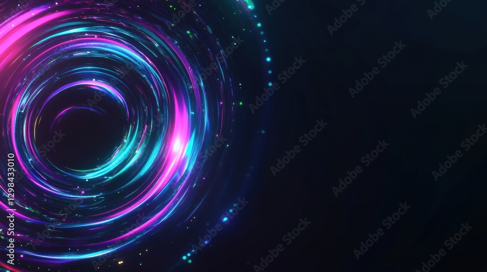 Poster vibrant swirl of colorful lights creates an abstract pattern in dark background during digital art c