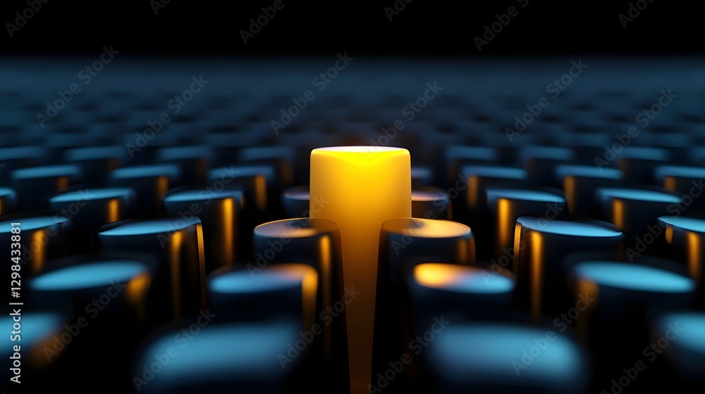 Poster Futuristic display of glowing orange elements dynamically positioned in a field of dark purple shapes