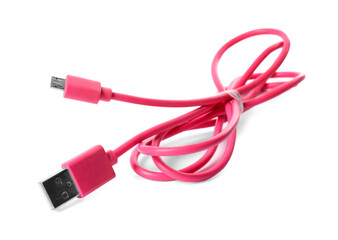 Pink USB charge cable isolated on white
