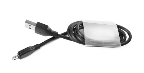Obraz premium Black USB charge cable isolated on white