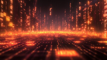 glowing tech grid with secure data transmission