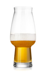 Almost empty glass of beer isolated on white