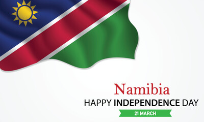 Happy Independence Day Namibia. March 21st. Celebrating Namibia's Freedom, National Pride, and Heritage. Waving Namibian flag and lettering text design. Vector illustration.