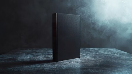 Simple brochure standing upright on a sleek, black surface with soft light.