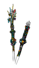 Traditional Easter palm, polish version (palma wielkanocna), colourful line drawing on a transparent background, hand drawn illustration. © papugraphics