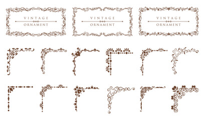 Decorative frames and borders. Vintage ornament. Vector floral corners set..eps