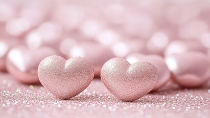 Obraz premium Glitter Pink Hearts Background, Valentine s Day Romantic Design with Space for text or Design