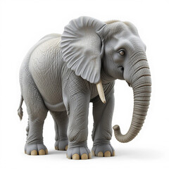 Fototapeta premium African Elephant Adult Standing Grey Isolated White Background