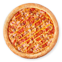 a professional chef assembles and cooks a delicious pizza.