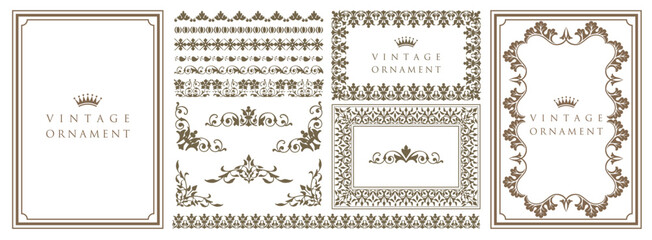 Floral border and frames. Vintage ornament set. Vector illustration..eps