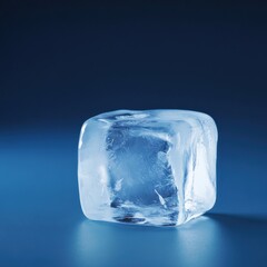 Obraz premium Single Ice Cube on Blue Background