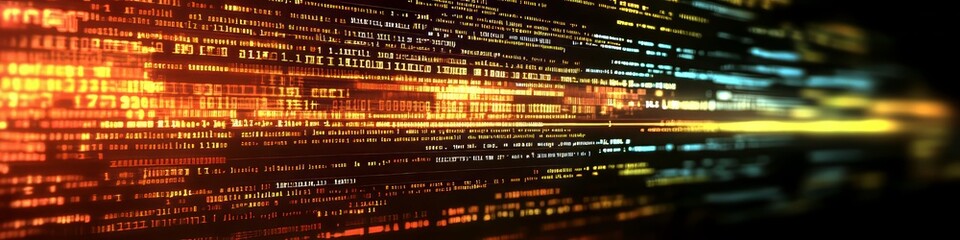 Fototapeta premium Abstract Digital Code Flow Vibrant Binary Data Stream in Cyberspace, Programming Language Lines