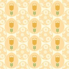 Easter seamless pattern of decorated eggs. Vector illustration of endless ornament. Happy Easter.