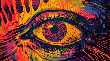 Vibrant close-up of an artistic eye illustration, showcasing intricate details and vivid colors, evoking emotion