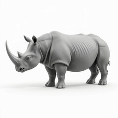 Obraz premium 3D Render Gray Rhinoceros Side Profile White Background