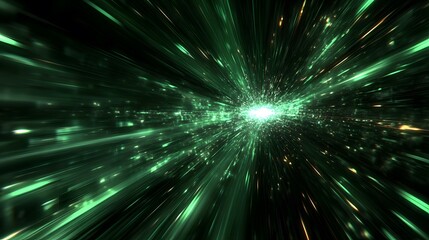 Naklejka premium Green tunnel of light rushes toward a bright destination point