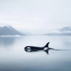 Fototapeta premium Orca Whale Swimming in Cold Waters