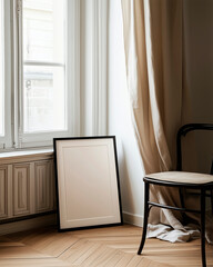 Mockup of a canvas on the wall in a cozy living room &ndash; Minimalist and rustic style