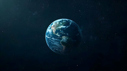 Pixelated Earth Globe Displayed In Deep Space Surrounded By Glowing Stars and Blue Hues