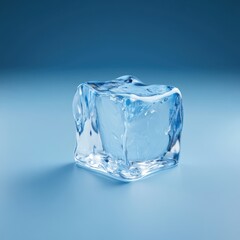 Ice Cube on Blue Background