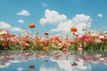 Fototapeta premium Flower field sky landscape outdoors.