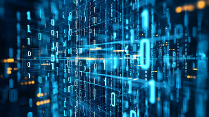 Obraz premium Abstract Blue Digital Data Flow Depicting Binary Code And Technological Network Systems
