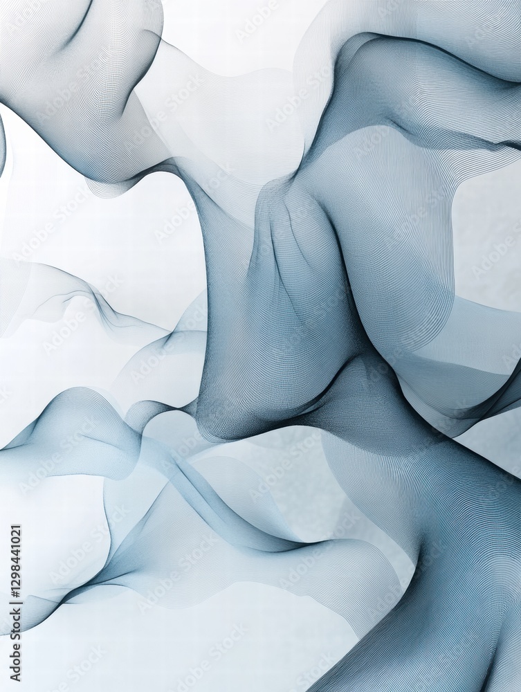 Poster Flowing abstract shapes create a serene atmosphere with blue and white hues in an artistic representation. Generative AI