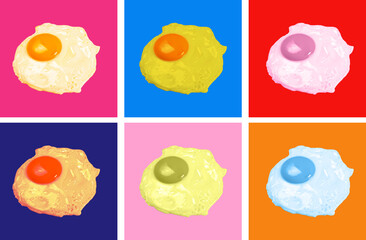 Modern collage in pop art style. poster with fried eggs