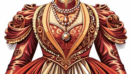 Fototapeta premium A detailed close-up of a vintage gown reveals the exquisite craftsmanship, the rich textures of the fabrics, and the intricate details of the embellishments, creating a high-quality image suitable fo