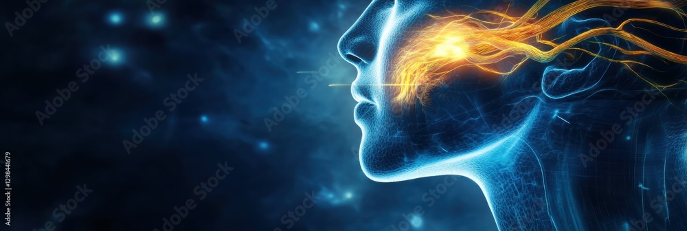 Aufkleber Exploration of neural connections and human emotion represented through digital art in a futuristic setting. Generative AI