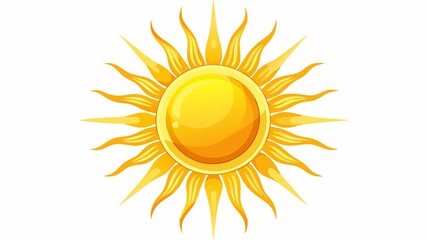 A detailed rendering of the sun, set against a bright white background, highlights its radiant light and warmth, creating a high-quality image suitable for summer solstice celebrations, advertisement
